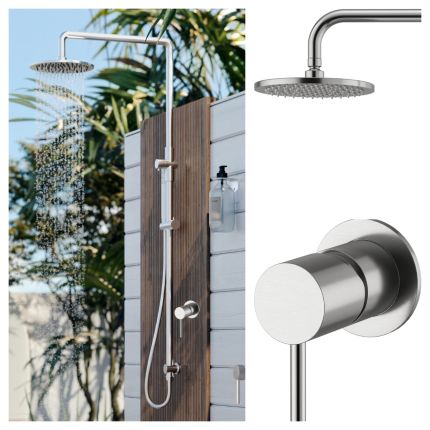 Delta 316L Marine Grade Stainless Steel Wall Mounted Outdoor / Indoor Pool Shower Rail, 2 in 1 with Hot & Cold Mixer Valve and Hand Shower Wand Package