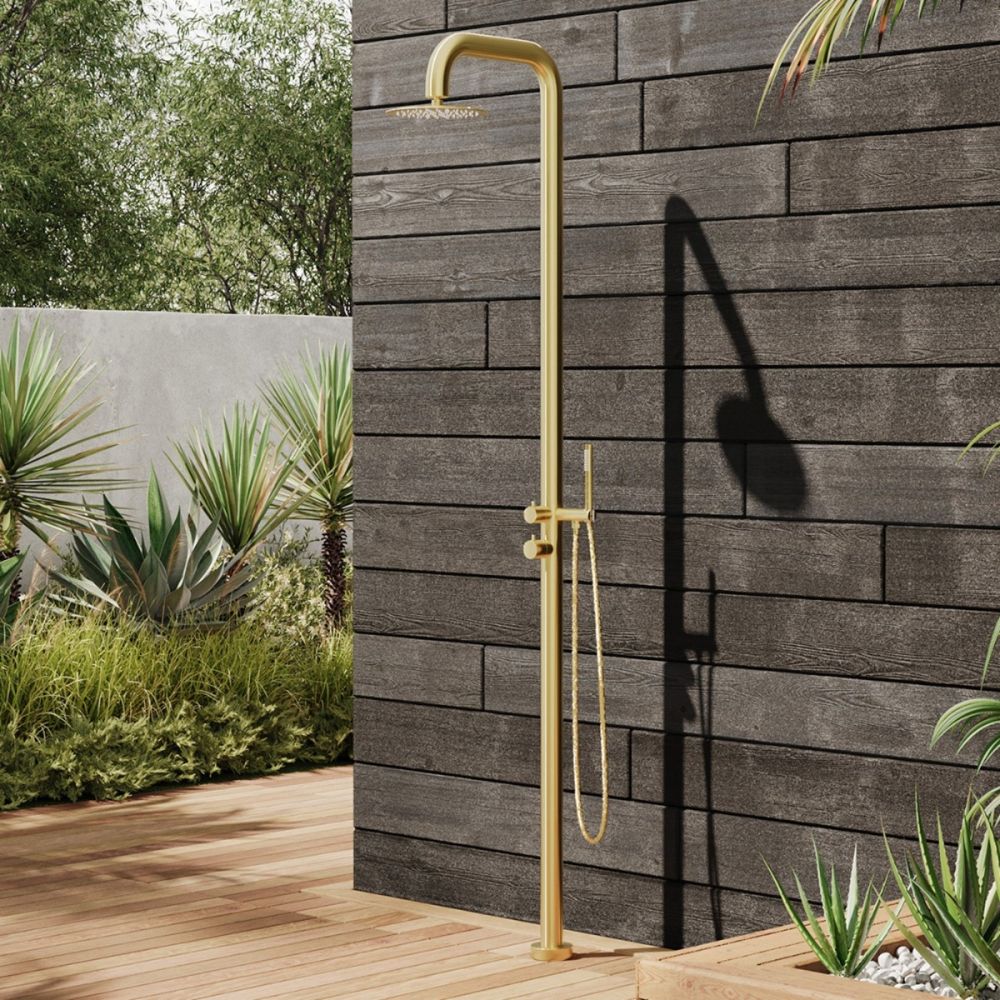 Lamez Gold 316L Stainless Steel Marine-Grade Outdoor Pool Shower – Brushed Gold Finish, Rinse-Off Shower With Hand Shower Wand / DEAL OF THE WEEK